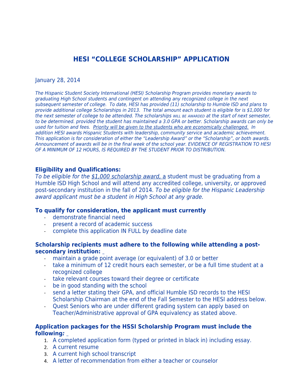 Hesi College Scholarship Application