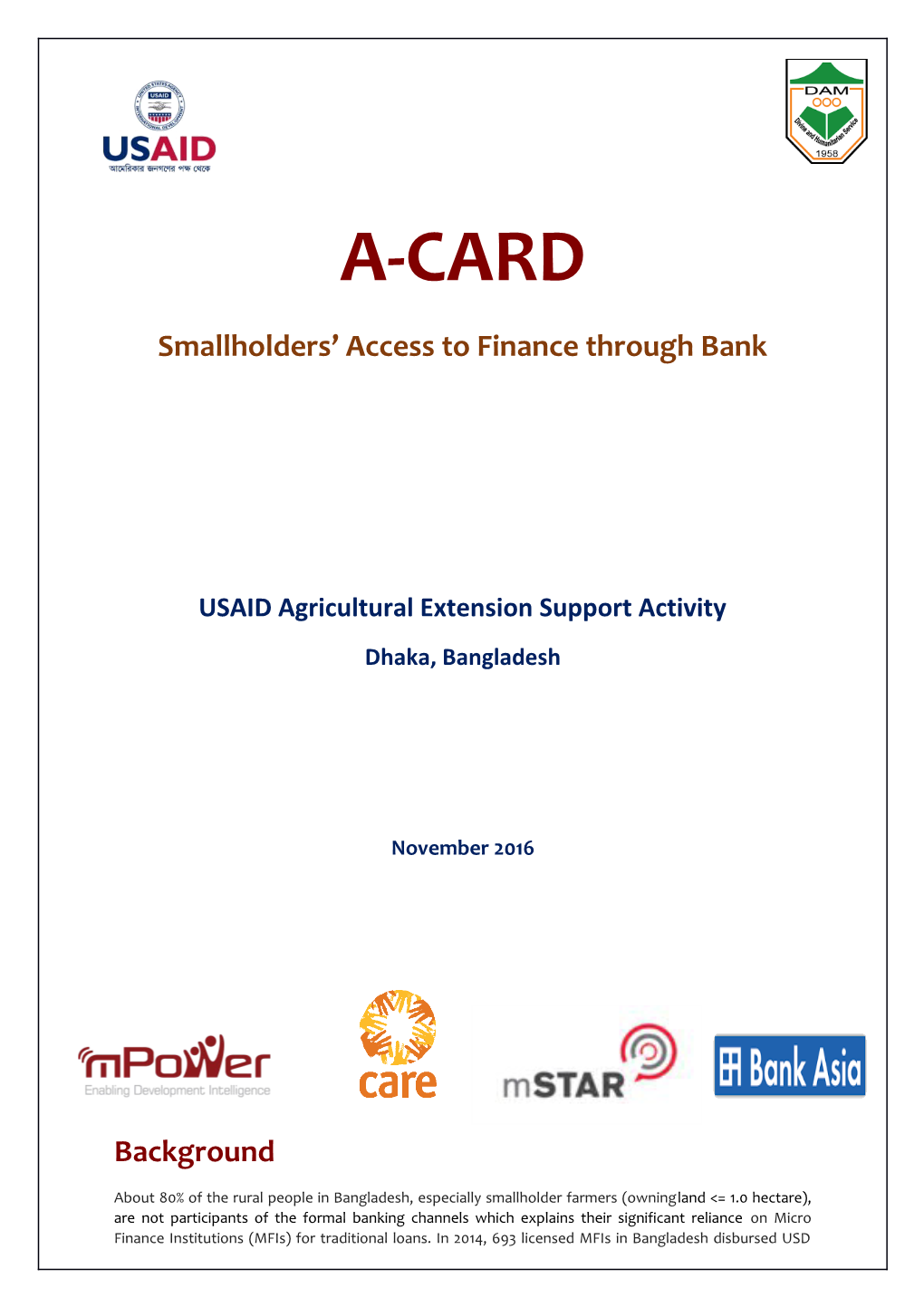 Smallholders Access to Finance Through Bank