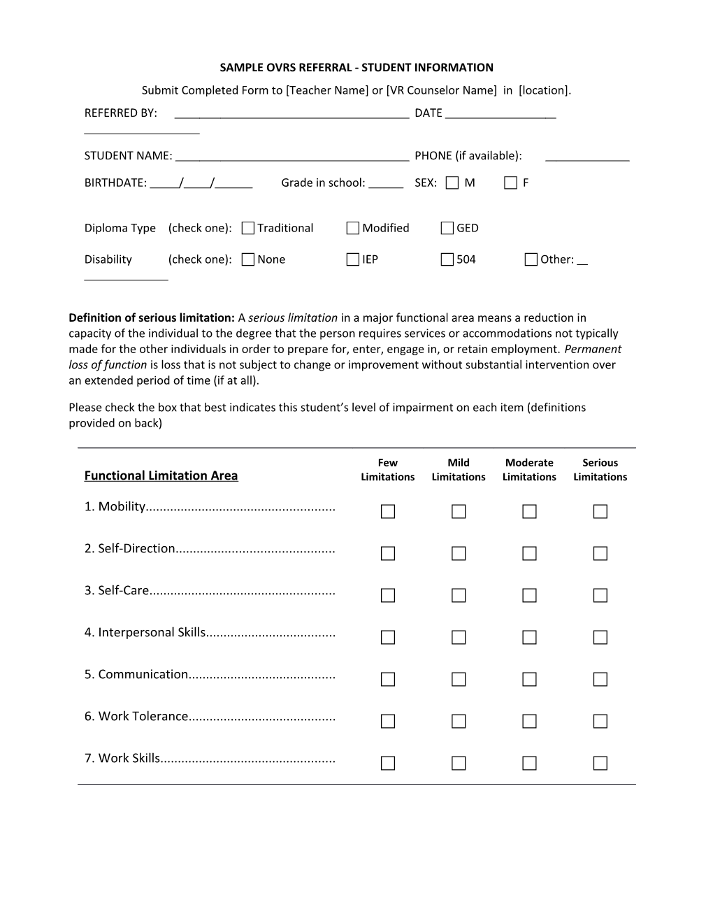 Office of Vocational Rehabilitation Services REFERRAL CLIENT DATA