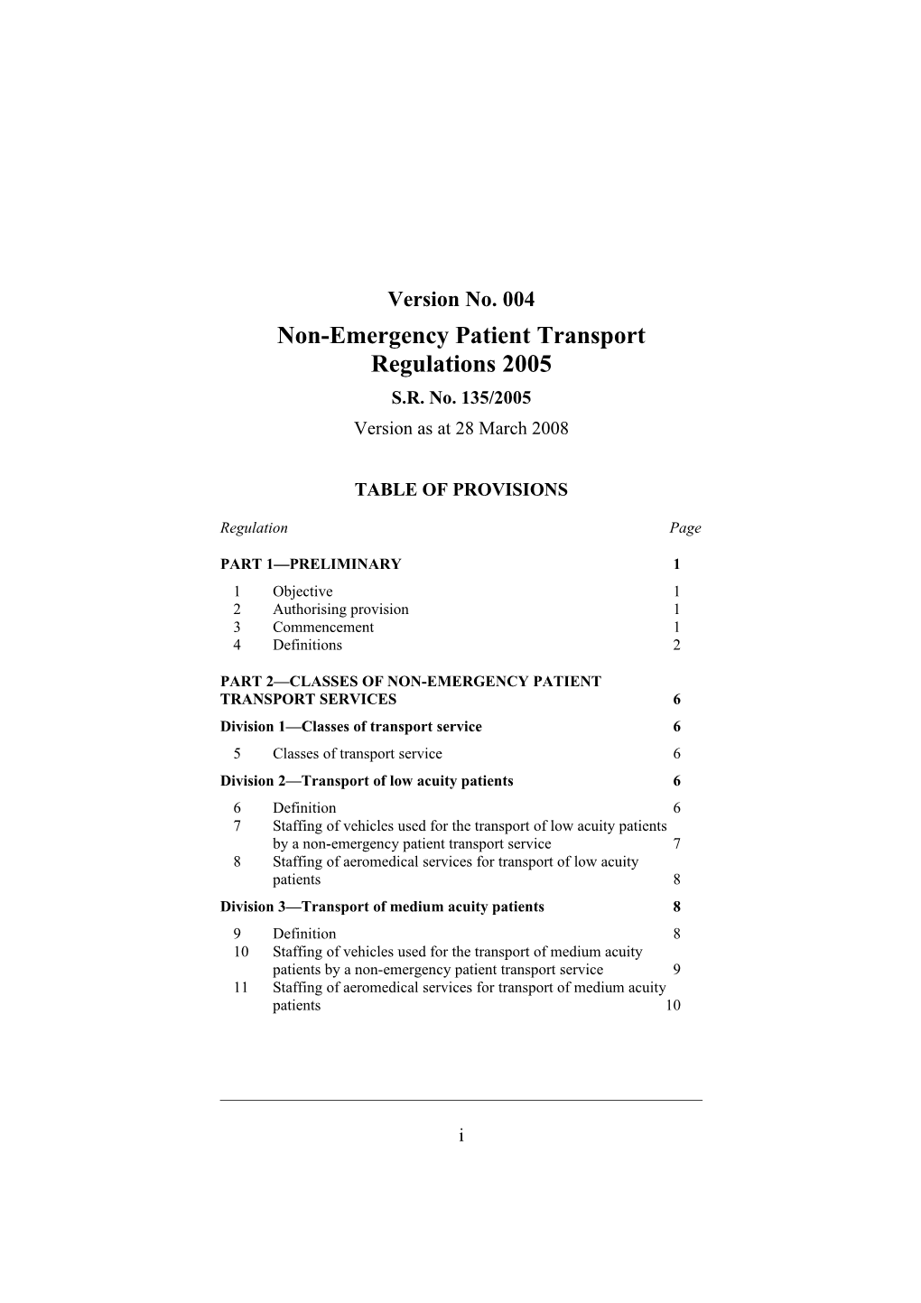 Non-Emergency Patient Transport Regulations 2005