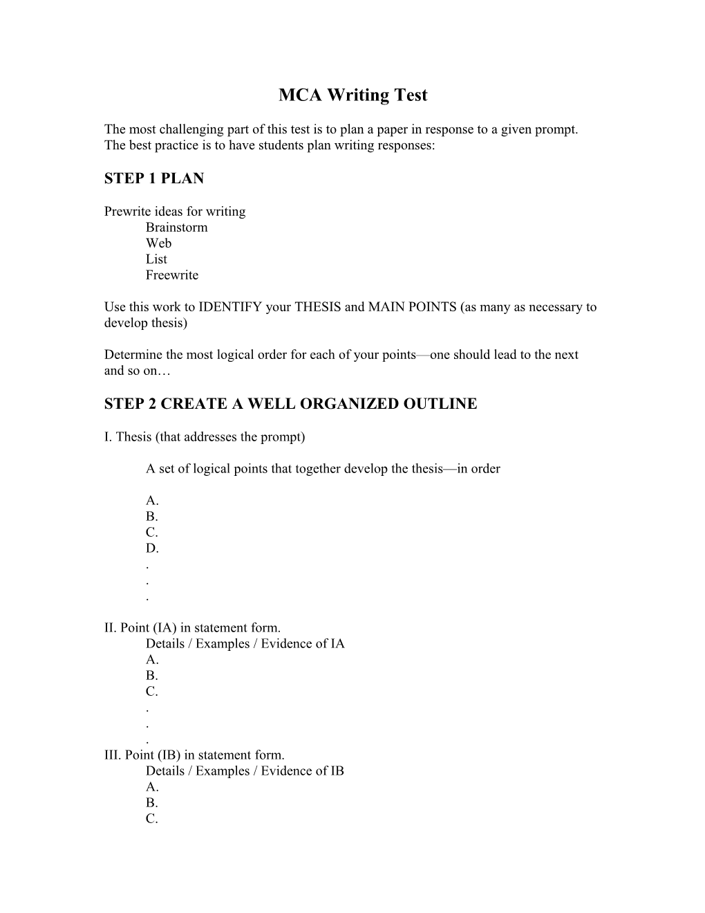 MCA Writing Test