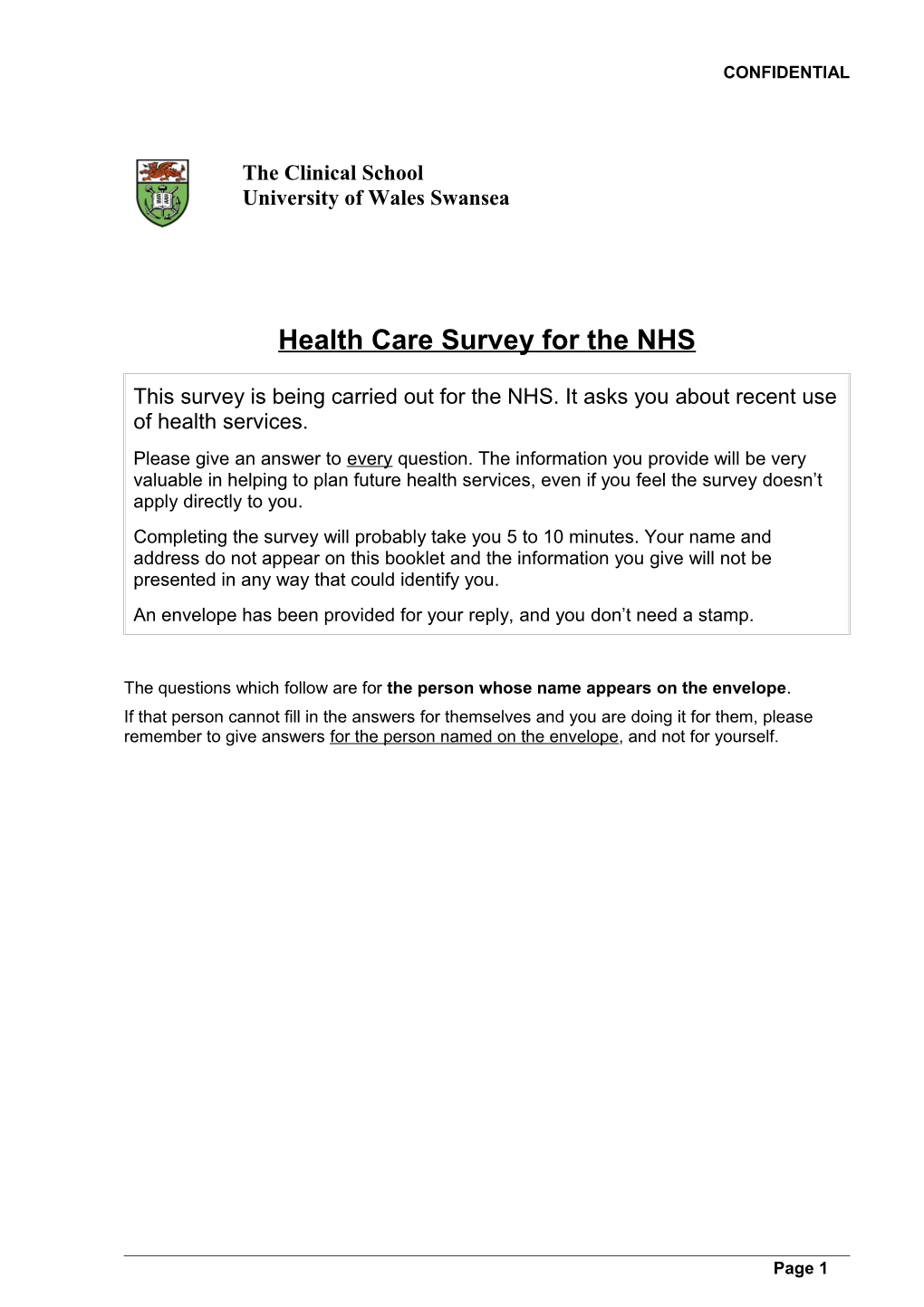 Survey 2001 for NHS Direct