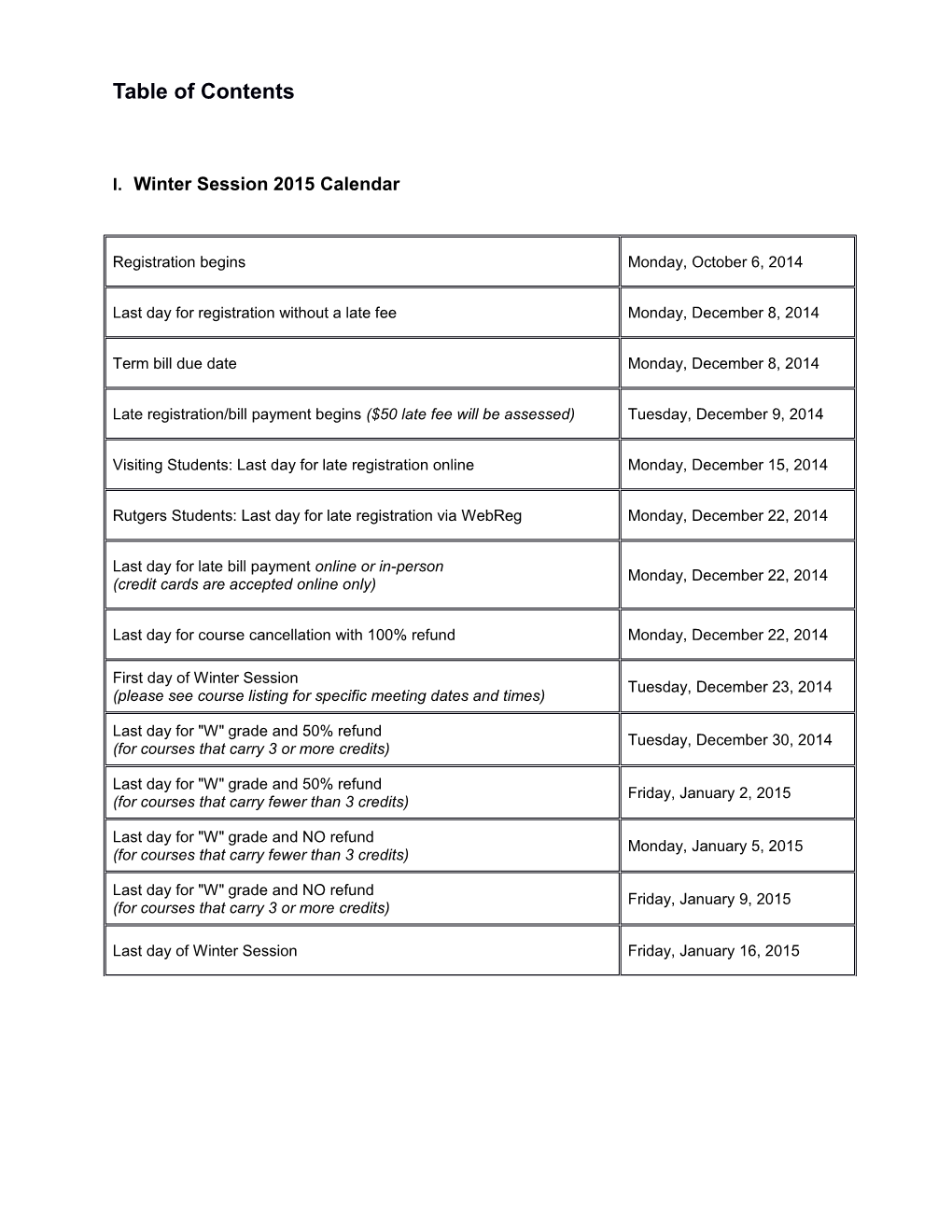 Winter Session 2012 Faculty Handbook