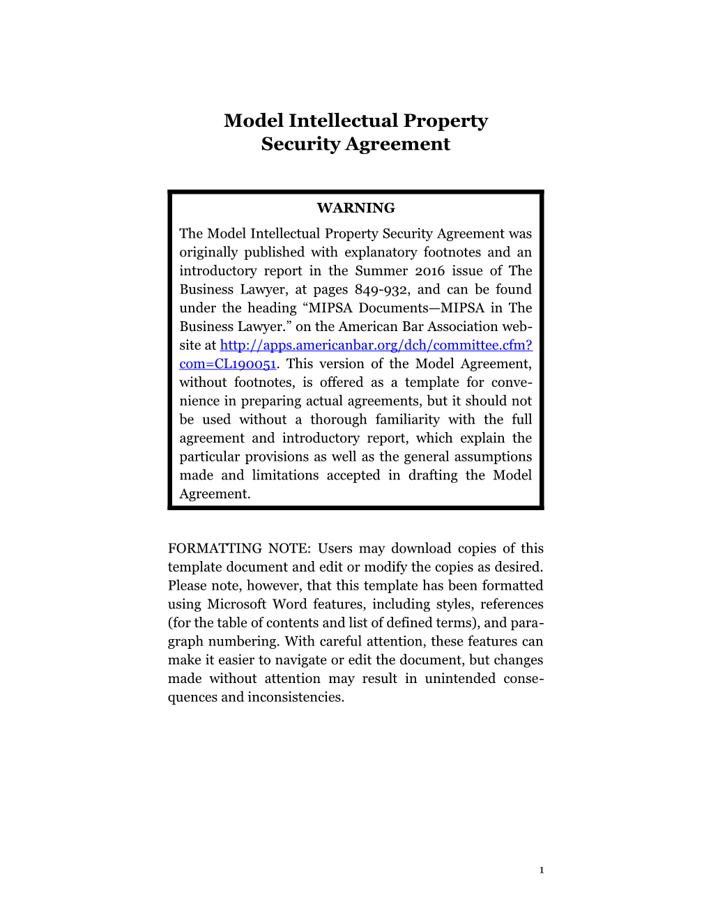 Model Intellectual Property Security Agreement