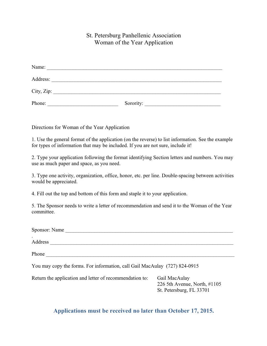 Woman of the Year Application