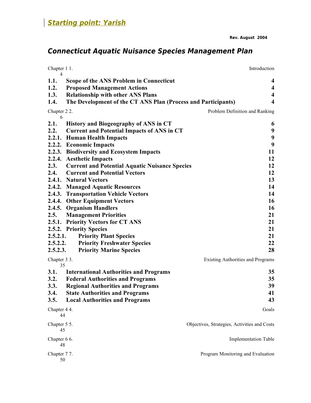 Connecticut Aquatic Nuisance Species Management Plan