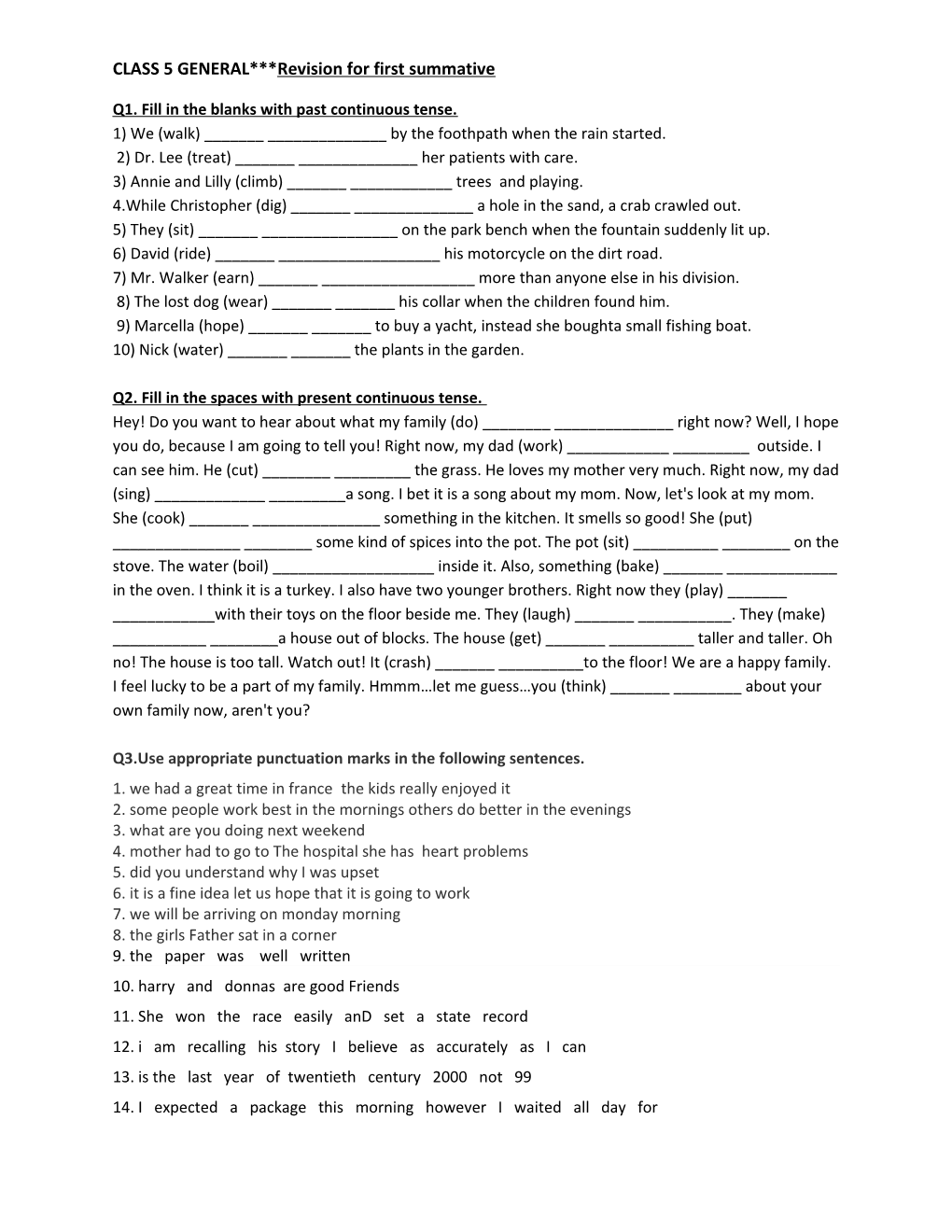 CLASS 5 GENERAL Revision for First Summative