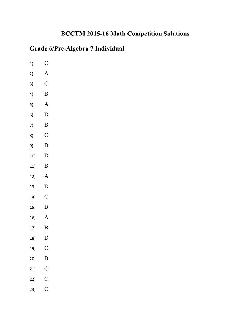 BCCTM 2015-16 Math Competition Solutions