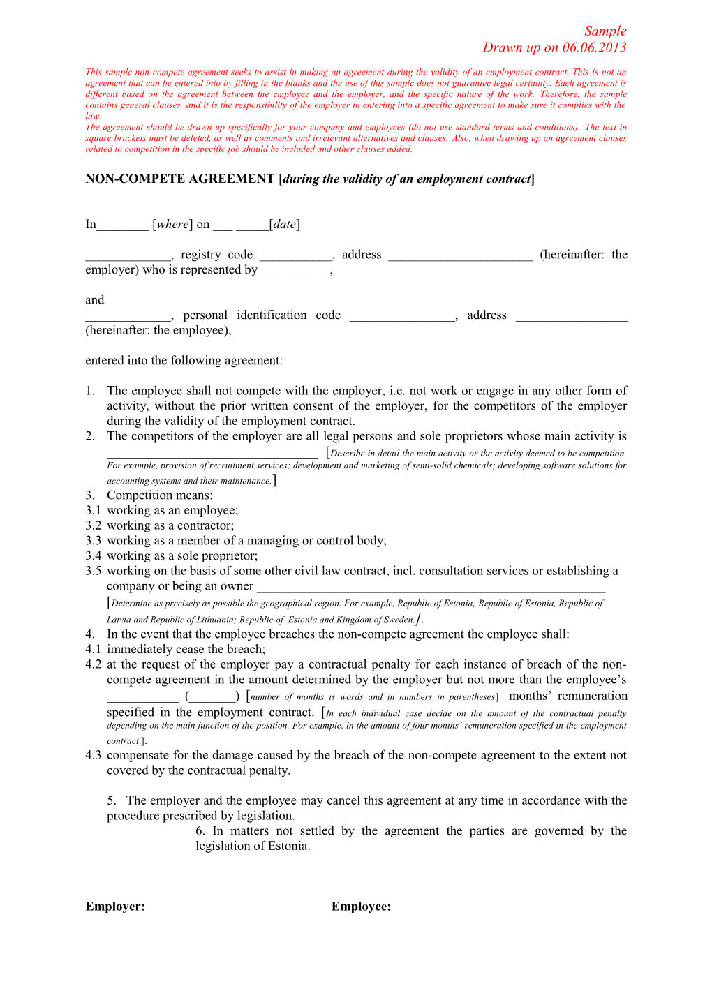 Non-Compete Agreement During the Validity of an Employment Contract