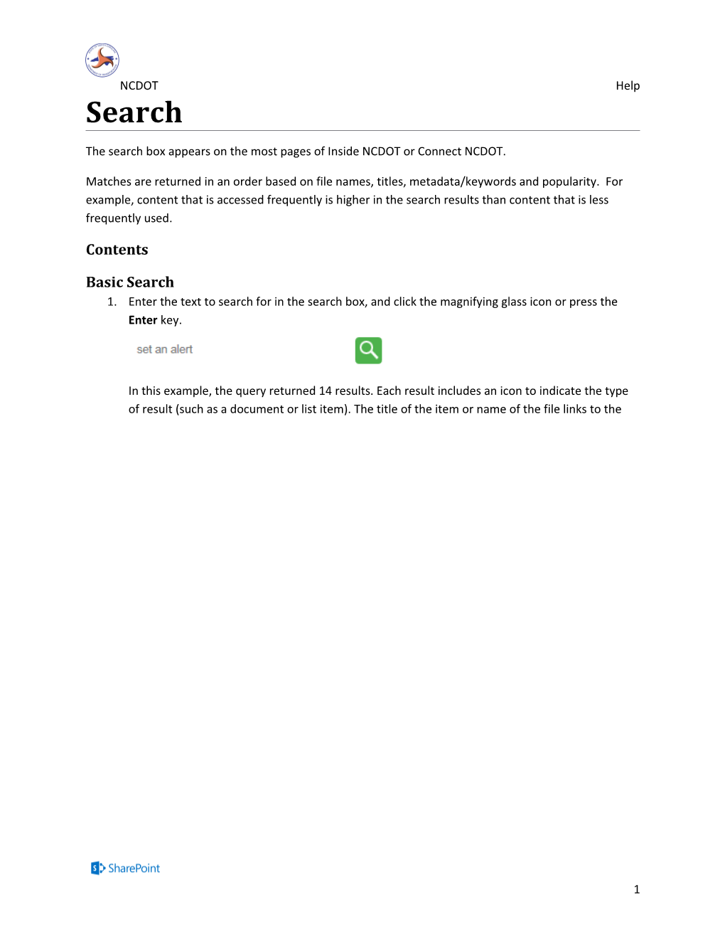 The Search Box Appears on the Most Pages of Inside NCDOT Or Connect NCDOT