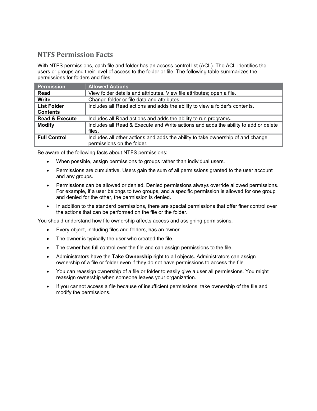 NTFS Permission Facts