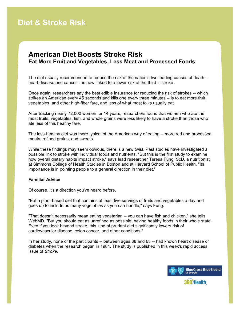 American Diet Boosts Stroke Risk