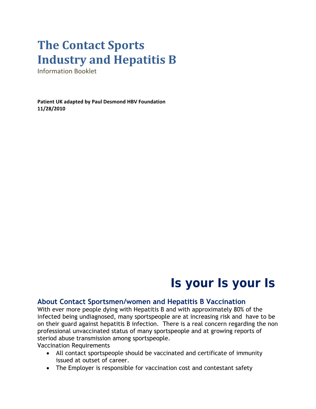 The Contact Sports Industry and Hepatitis B