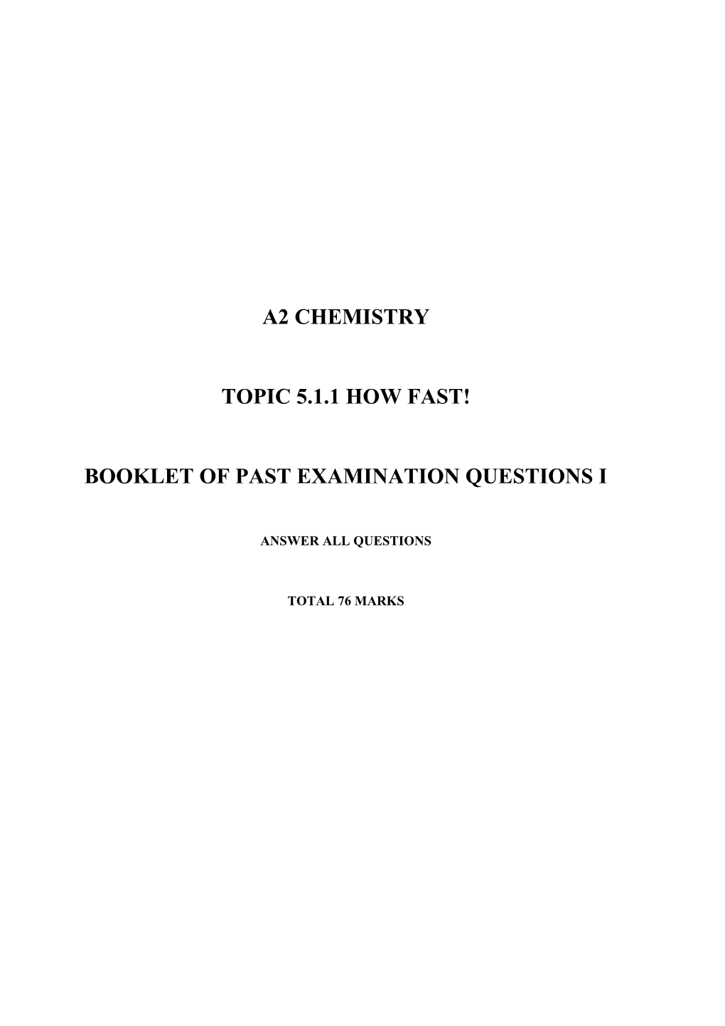 Booklet of Past Examination Questions I