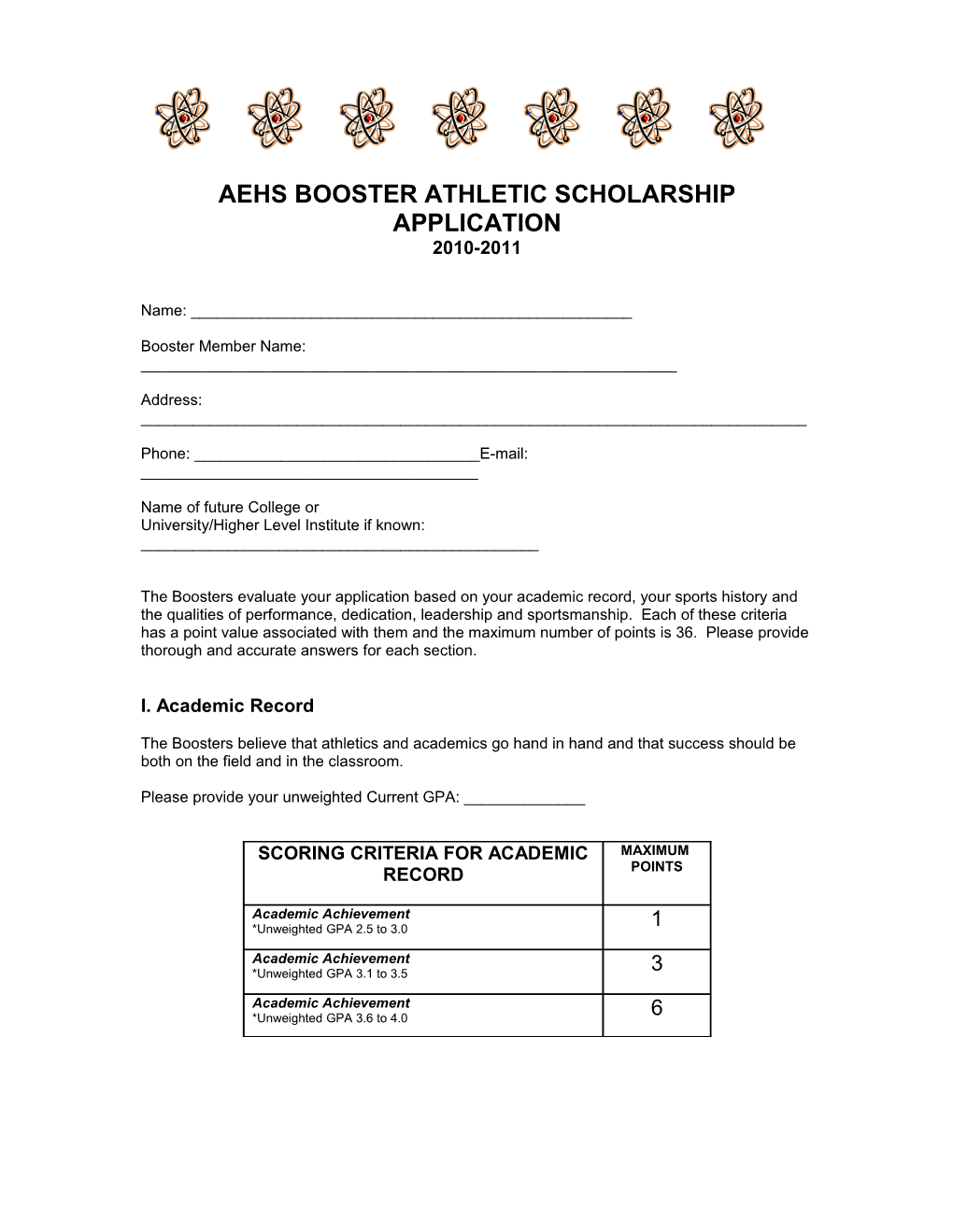 Aehs Booster Athletic Scholarship Application
