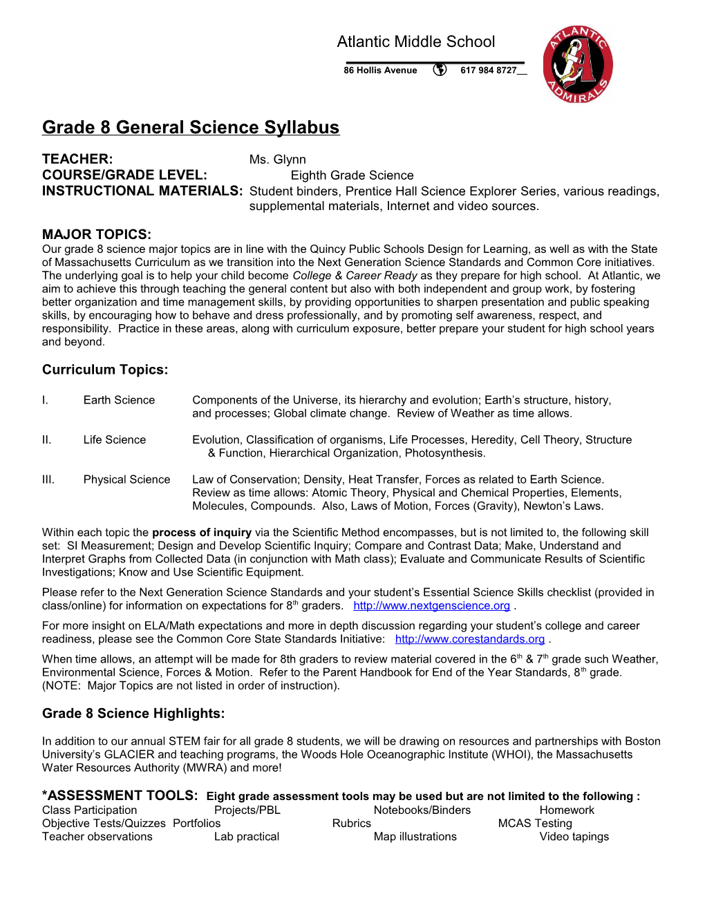 Grade 8 General Science Syllabus