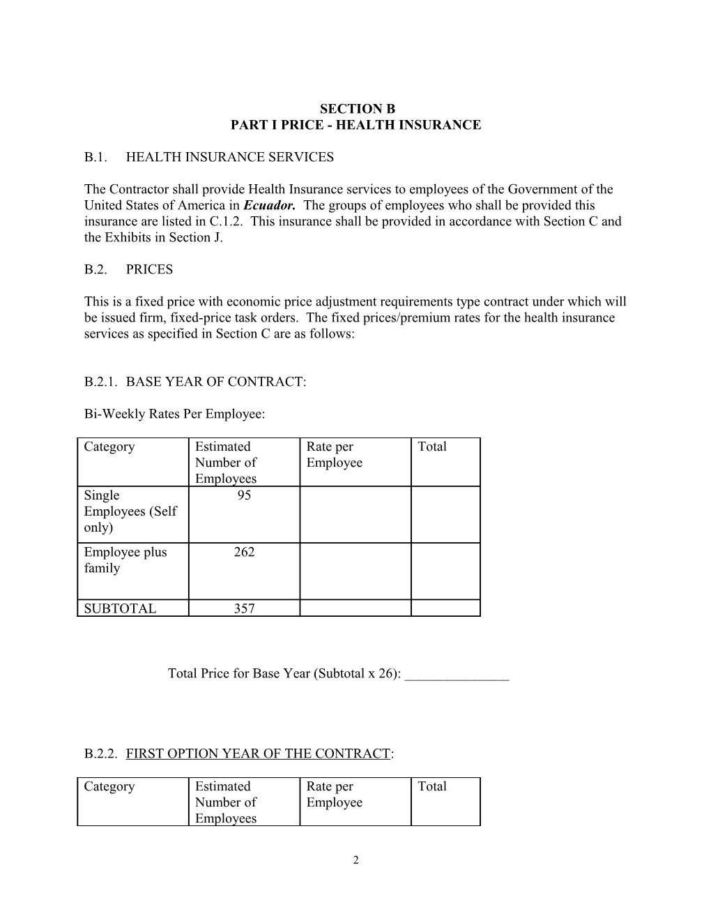 Model Rfp Health and Life Insurance