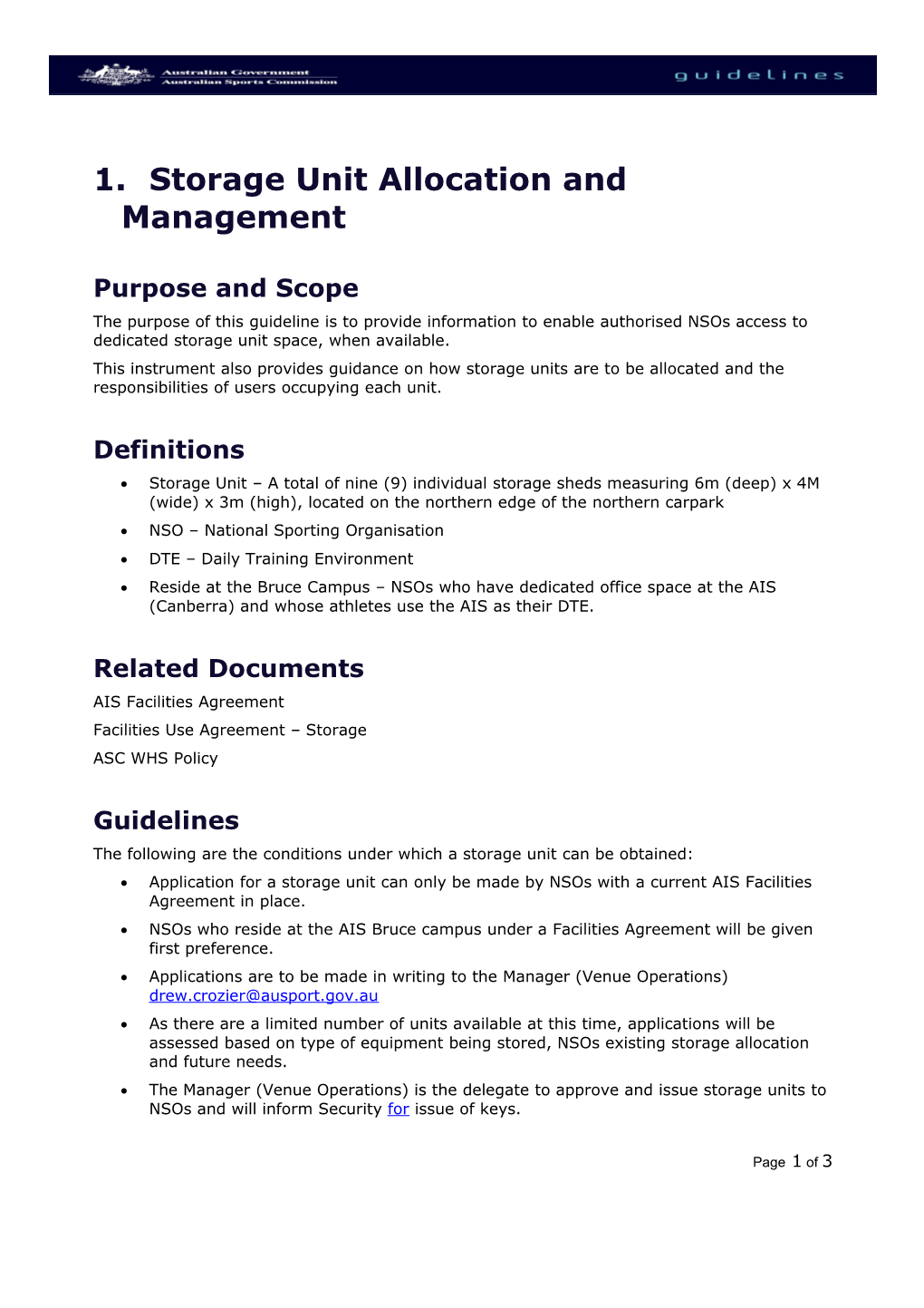 Storage Unit Allocation and Management