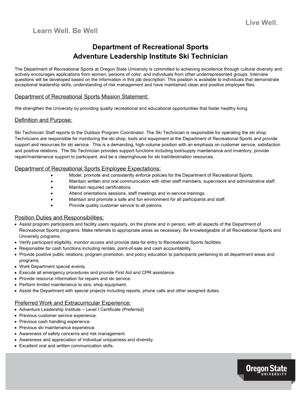 Adventure Leadership Institute Ski Technician