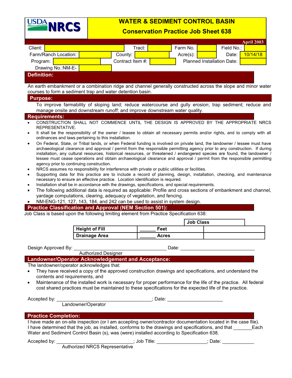 FOTG Section IV - Job Sheet 638