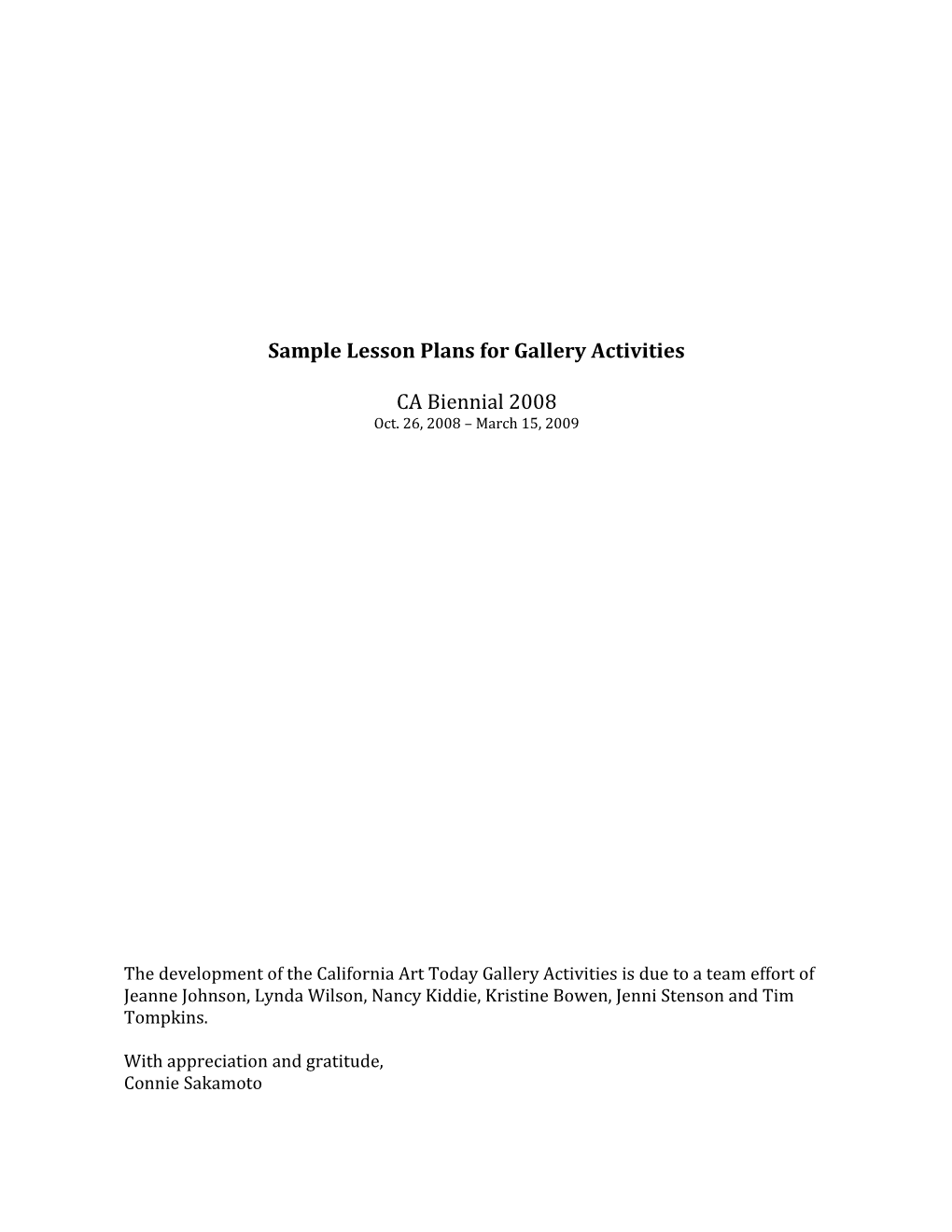 Sample Lesson Plans for Gallery Activities