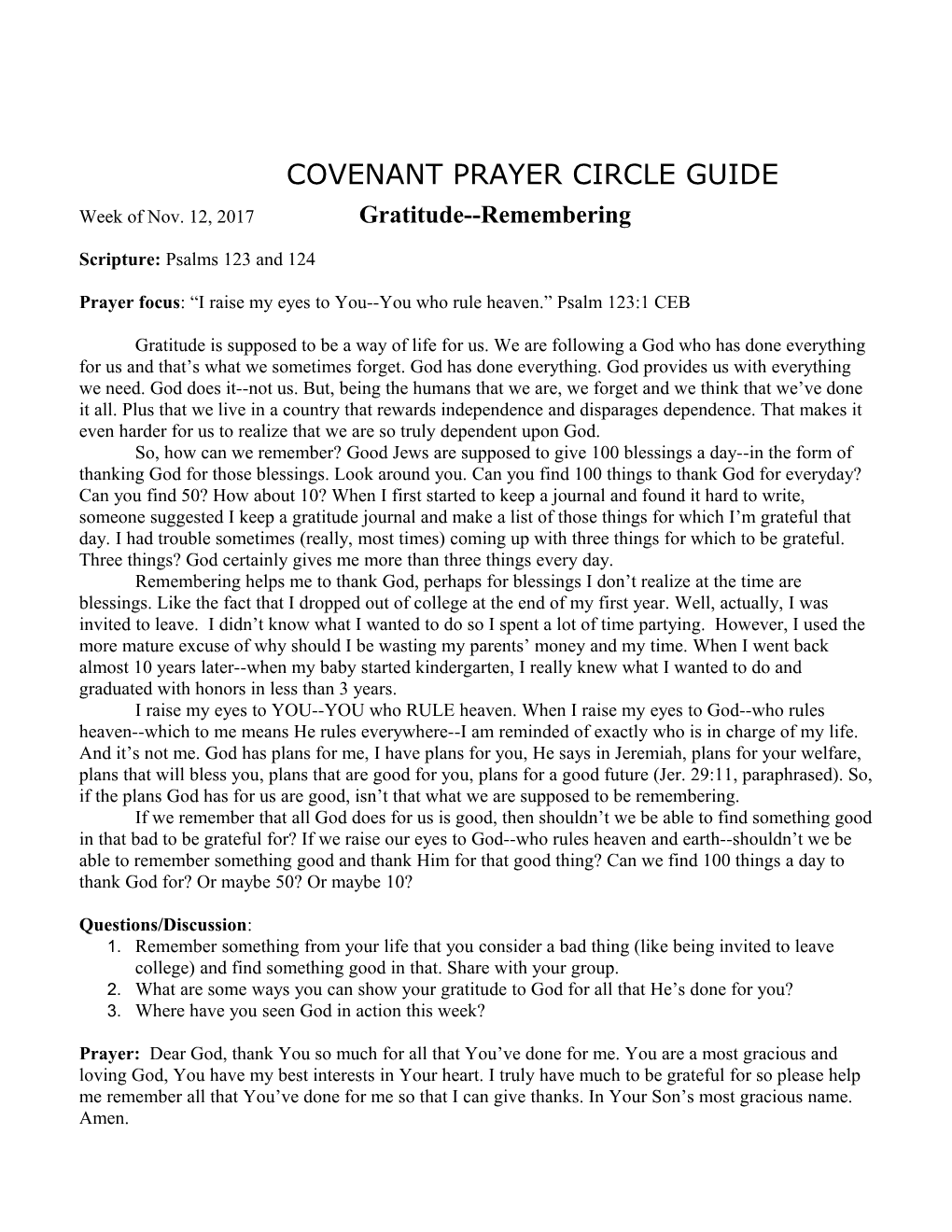 Covenant Prayer Circle Guide