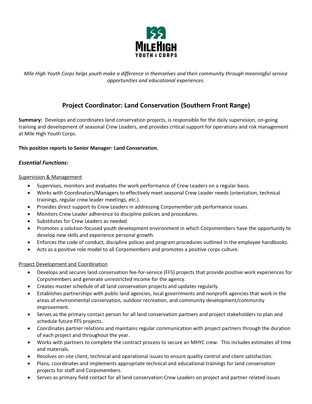 Project Coordinator: Land Conservation (Southern Front Range)