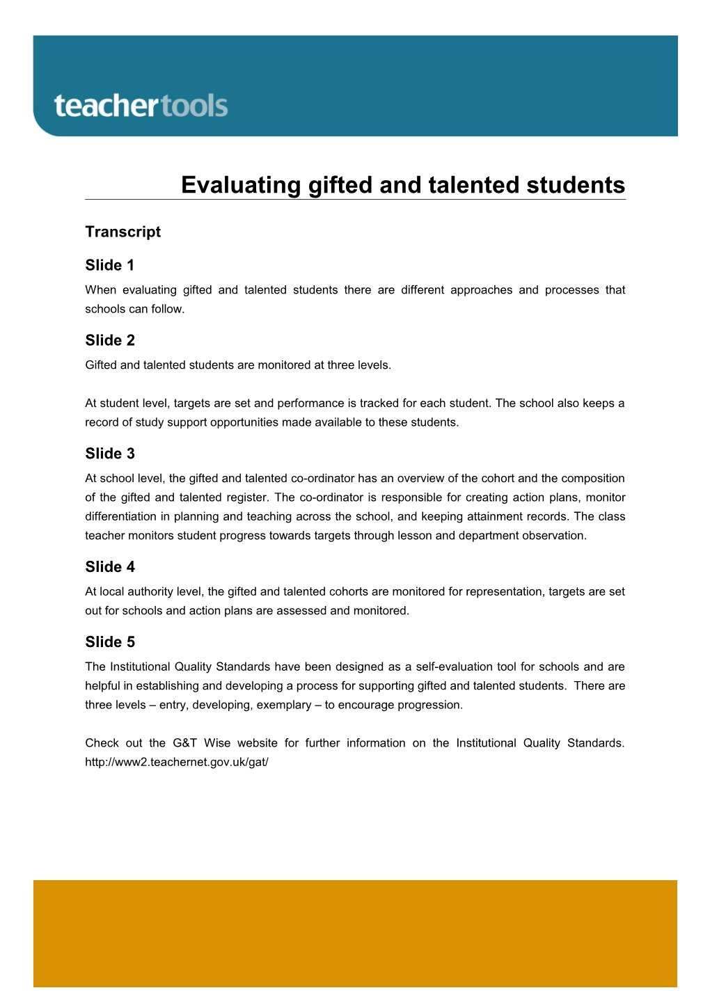 Evaluating Gifted and Talented Students