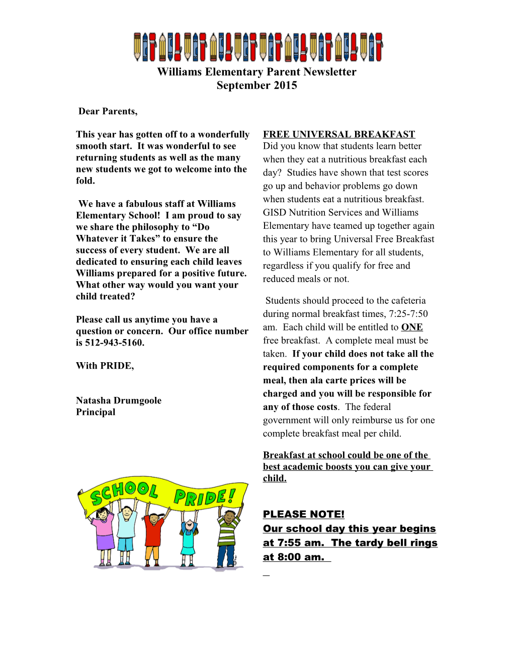 Williams Elementary Parent Newsletter