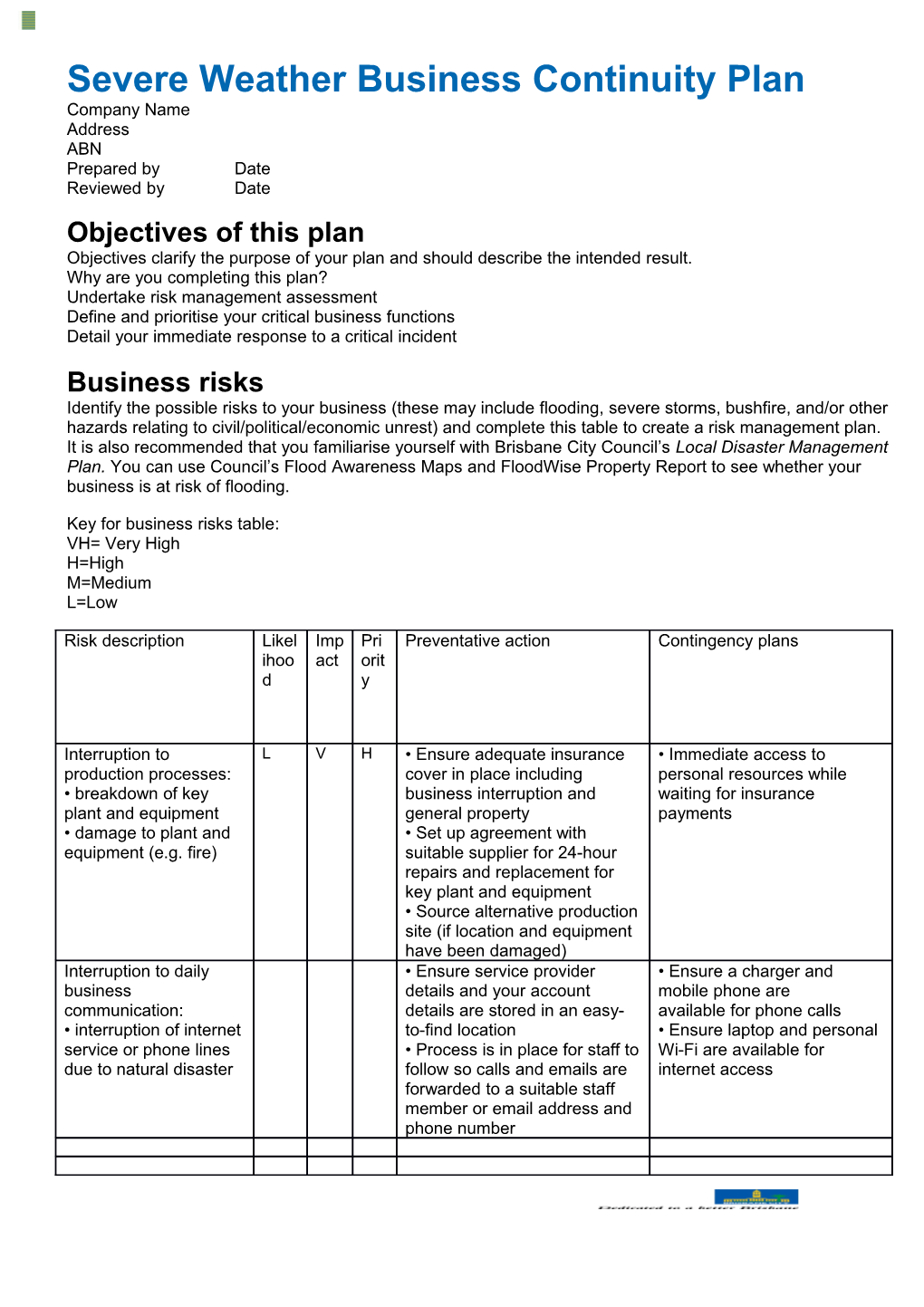 Severe Weather Business Continuity Plan