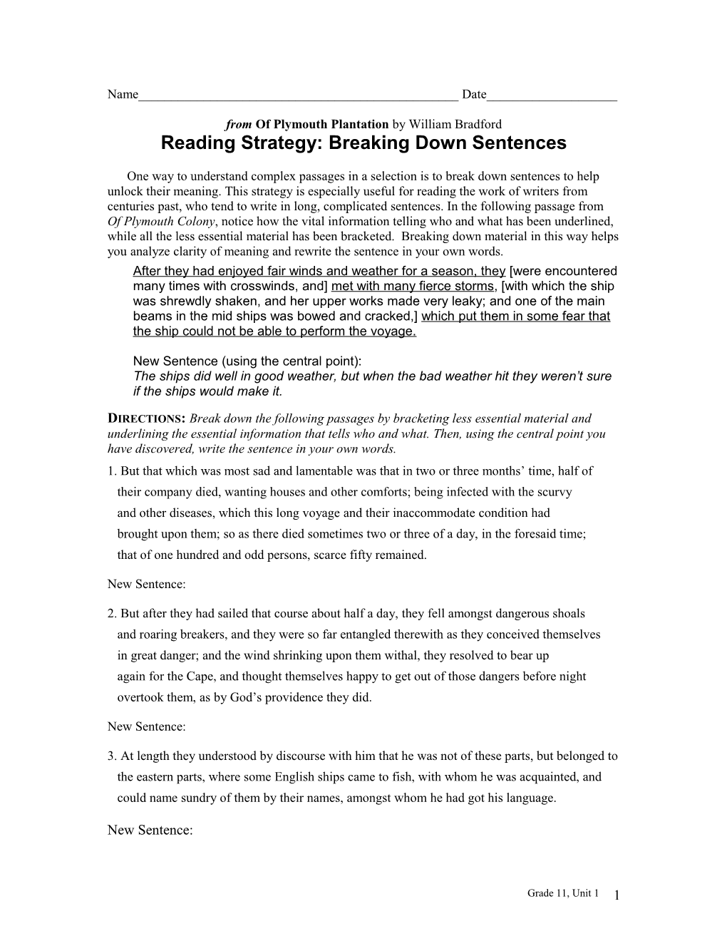 Reading Strategy: Breaking Down Sentences