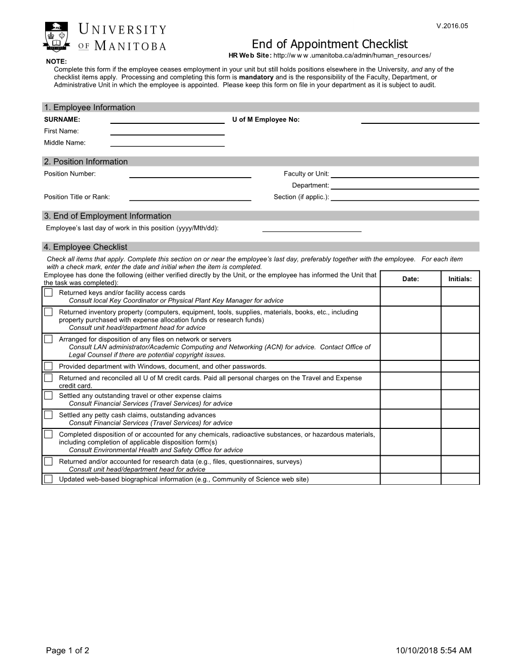 Complete This Form If the Employee Ceases Employment in Your Unit but Still Holds Positions