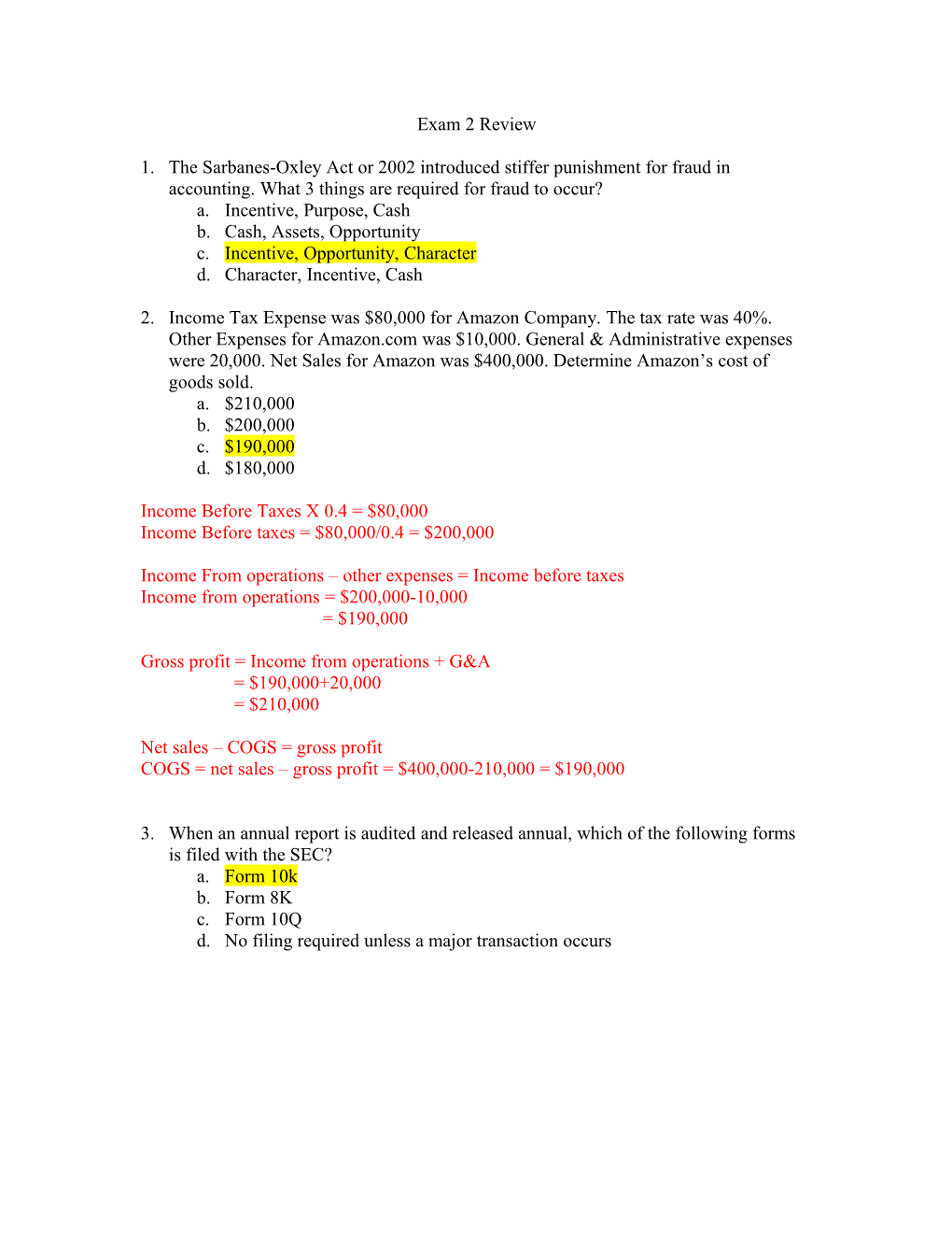 Exam 2 Review Sheet