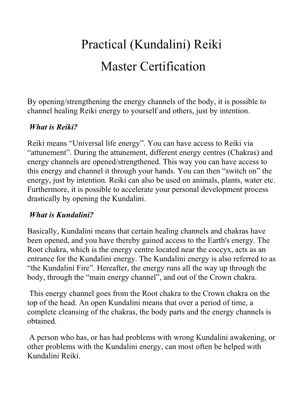 Practical (Kundalini) Reiki