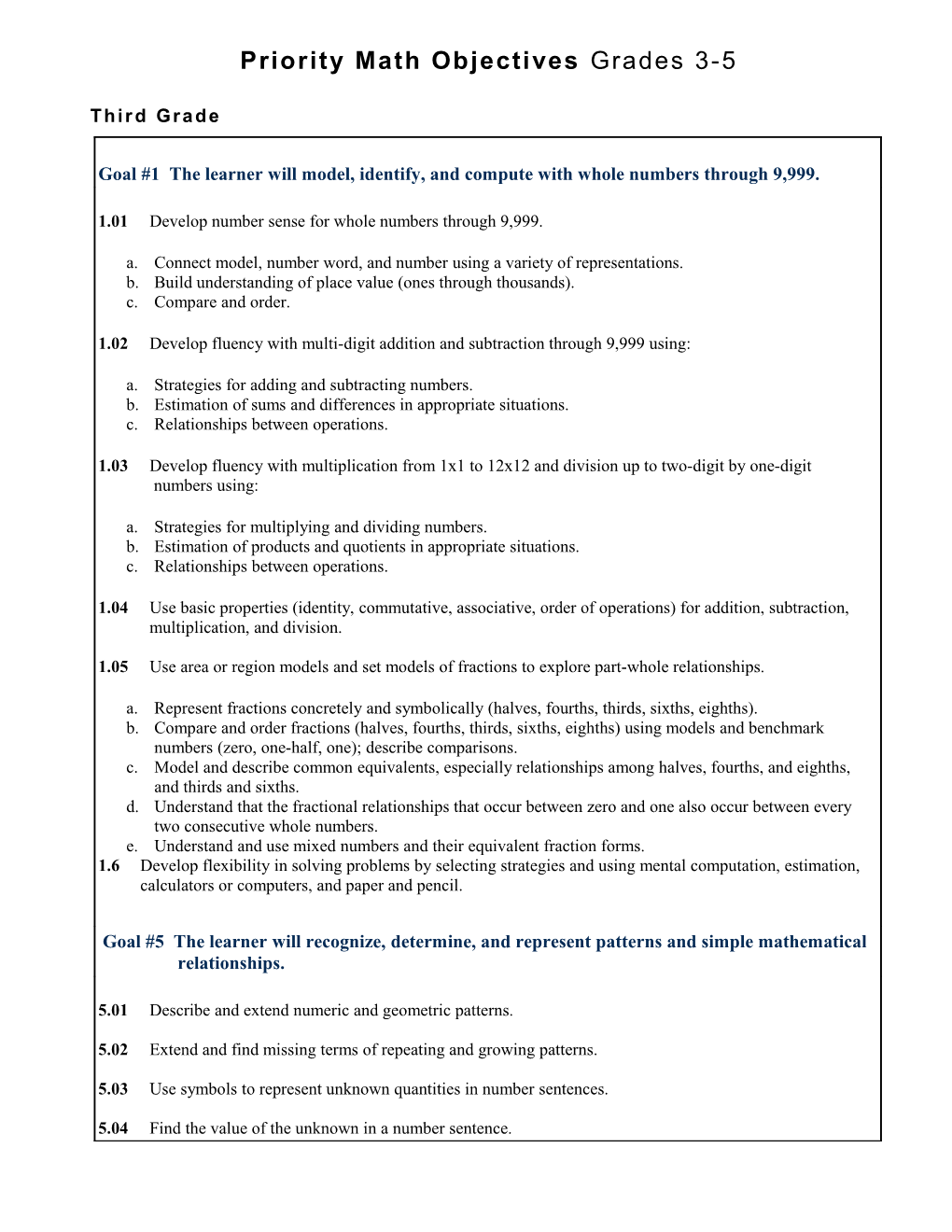 Standard Course of Study Grade 3