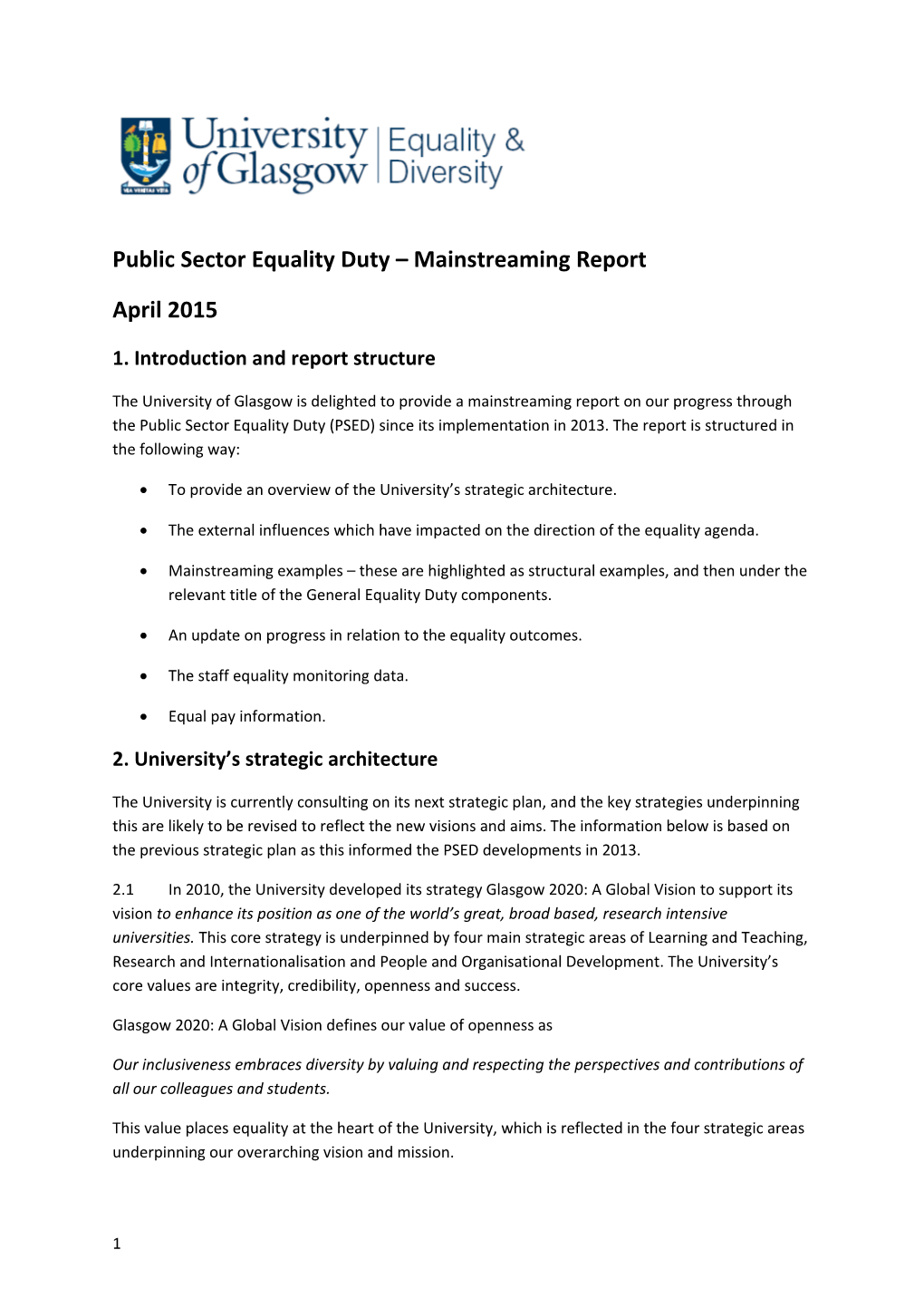 Public Sector Equality Duty Mainstreaming Report