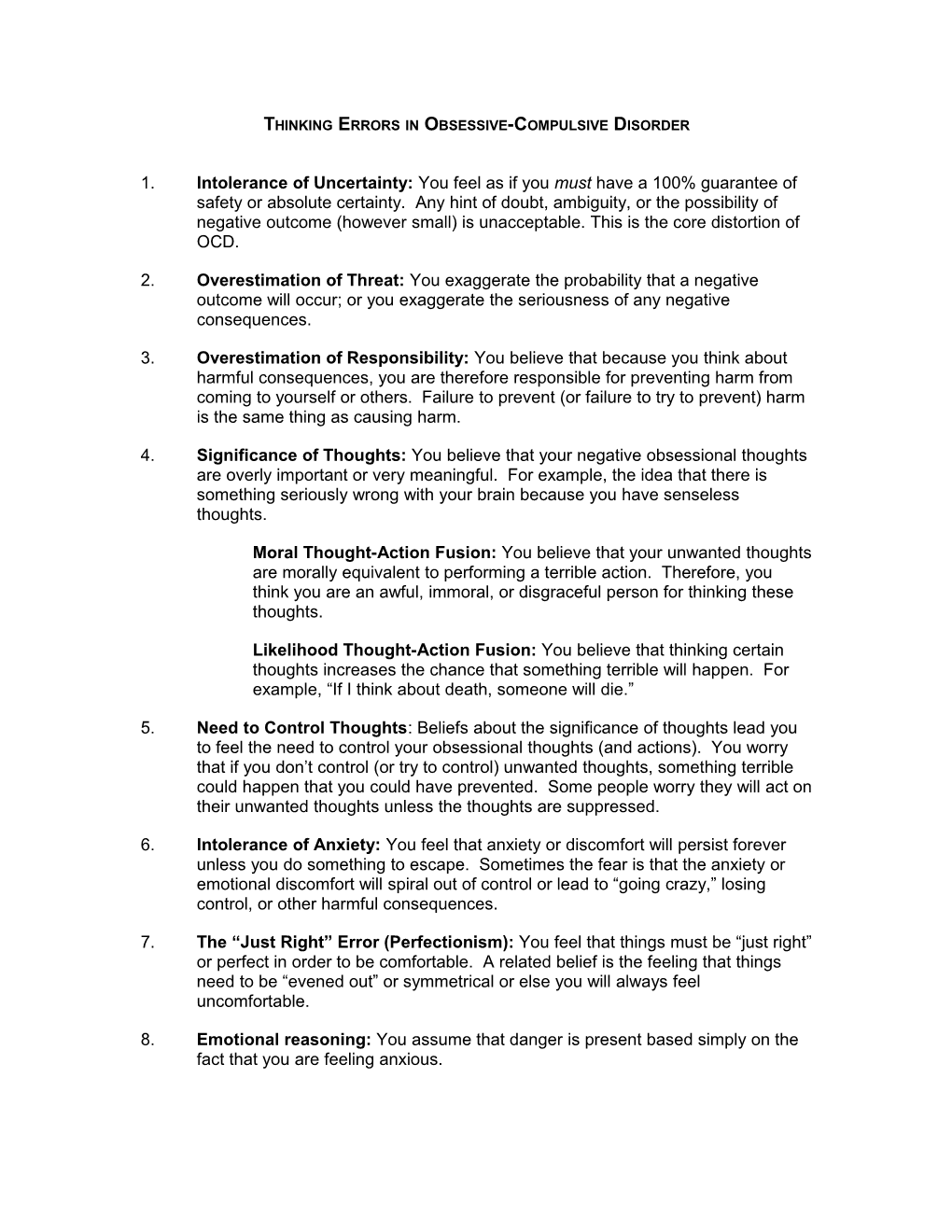 Cognitive Distortions in Obsessive-Compulsive Disorder