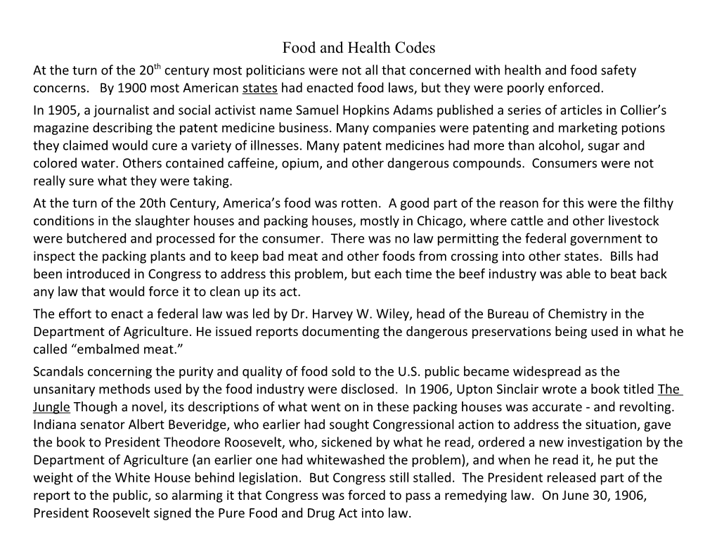 Food and Health Codes