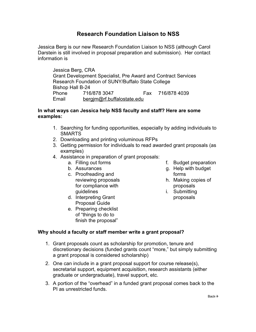 Research Foundation Liaison to NSS