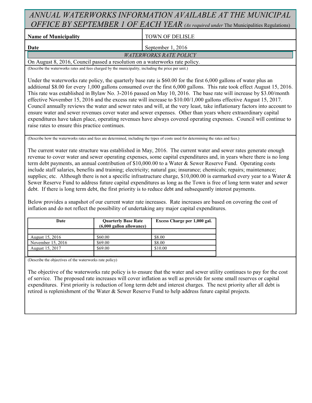 FACT SHEET on WATERWORKS PROVISIONS in the MUNCIPALITES REGIALTIONS (Part VIII, Sections