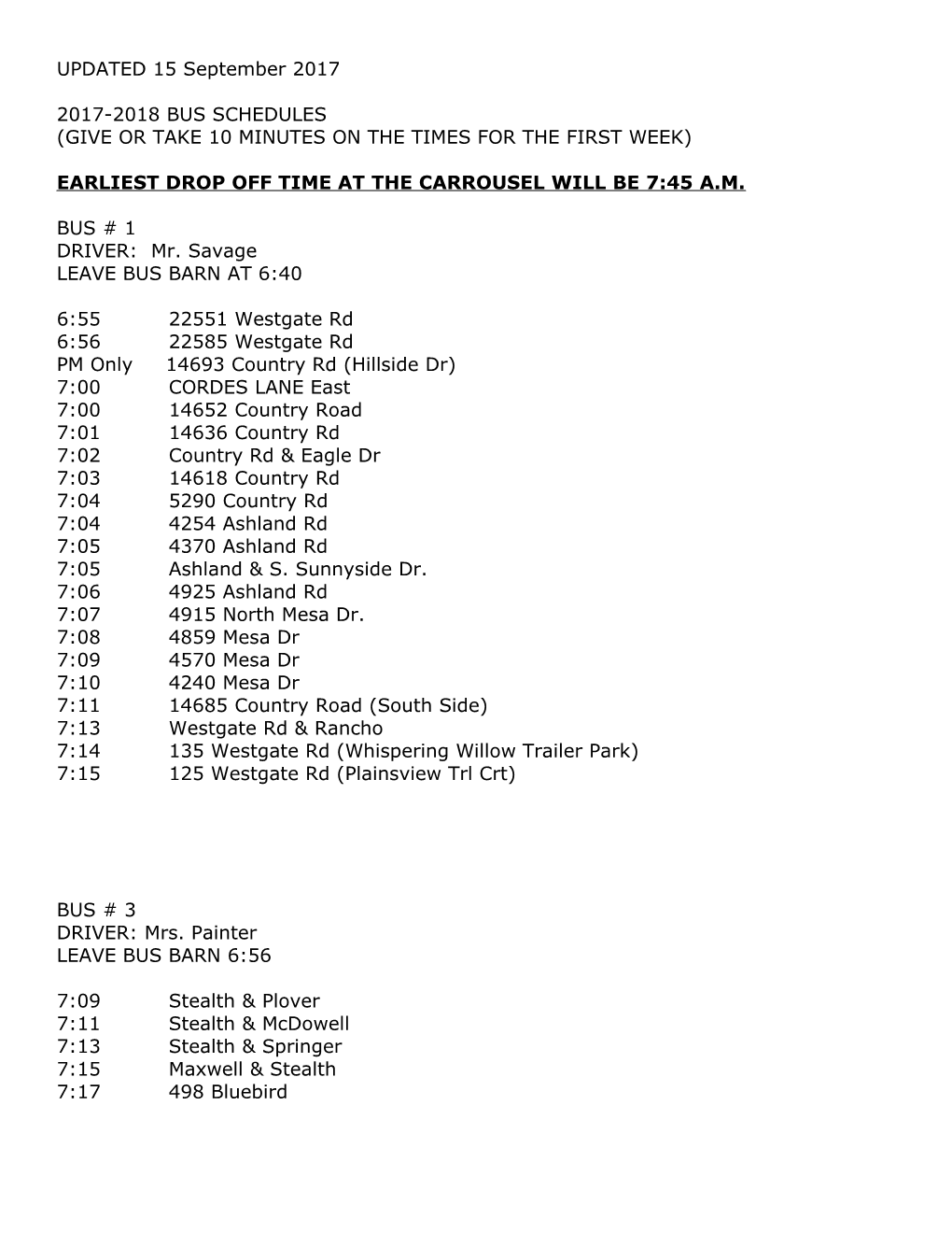 Tentative 2003-2004 Bus Schedules