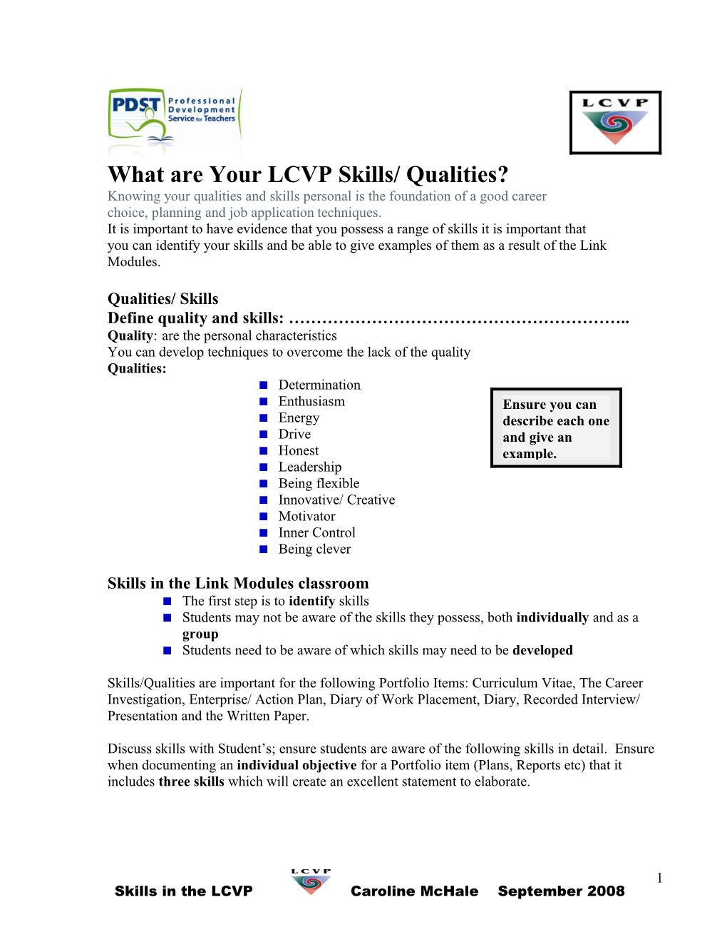 Skills in the Link Modules Classroom