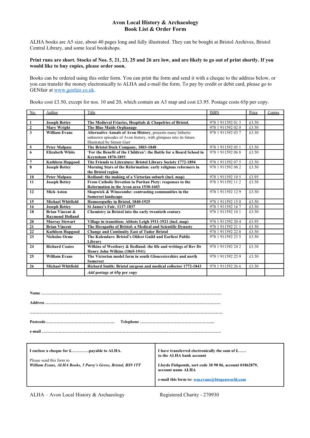 Book List & Order Form