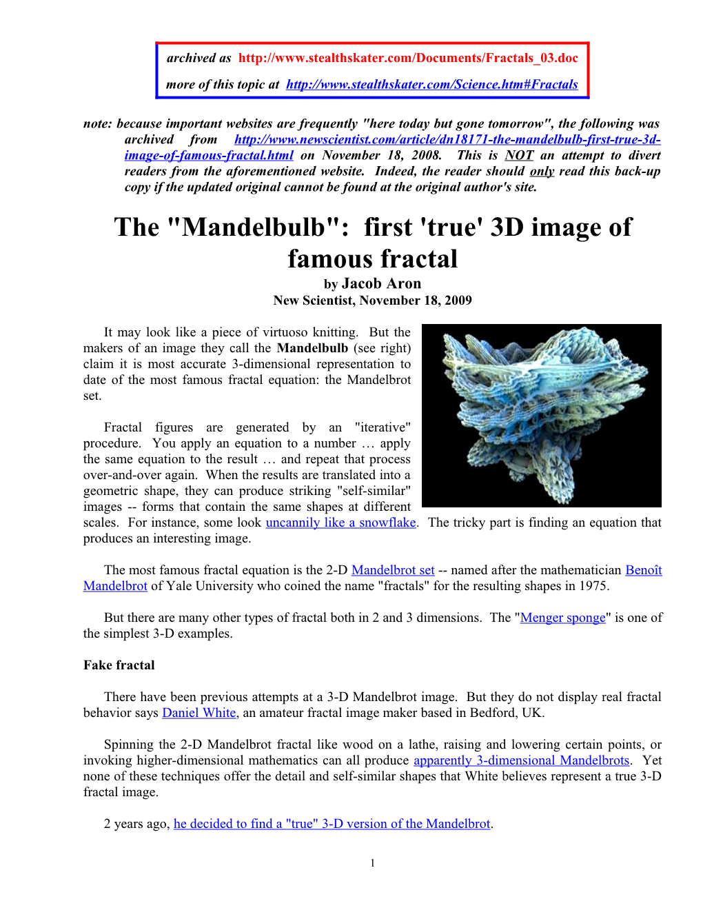 The Mandelbulb : First 'True' 3D Image of Famous Fractal
