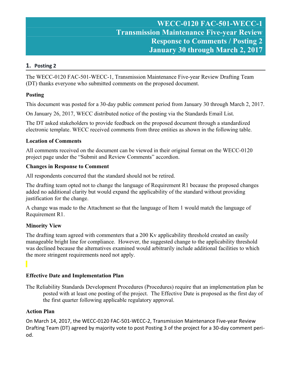 WECC-0120 Posting 2 FAC-501-WECC-1 Response to Comments