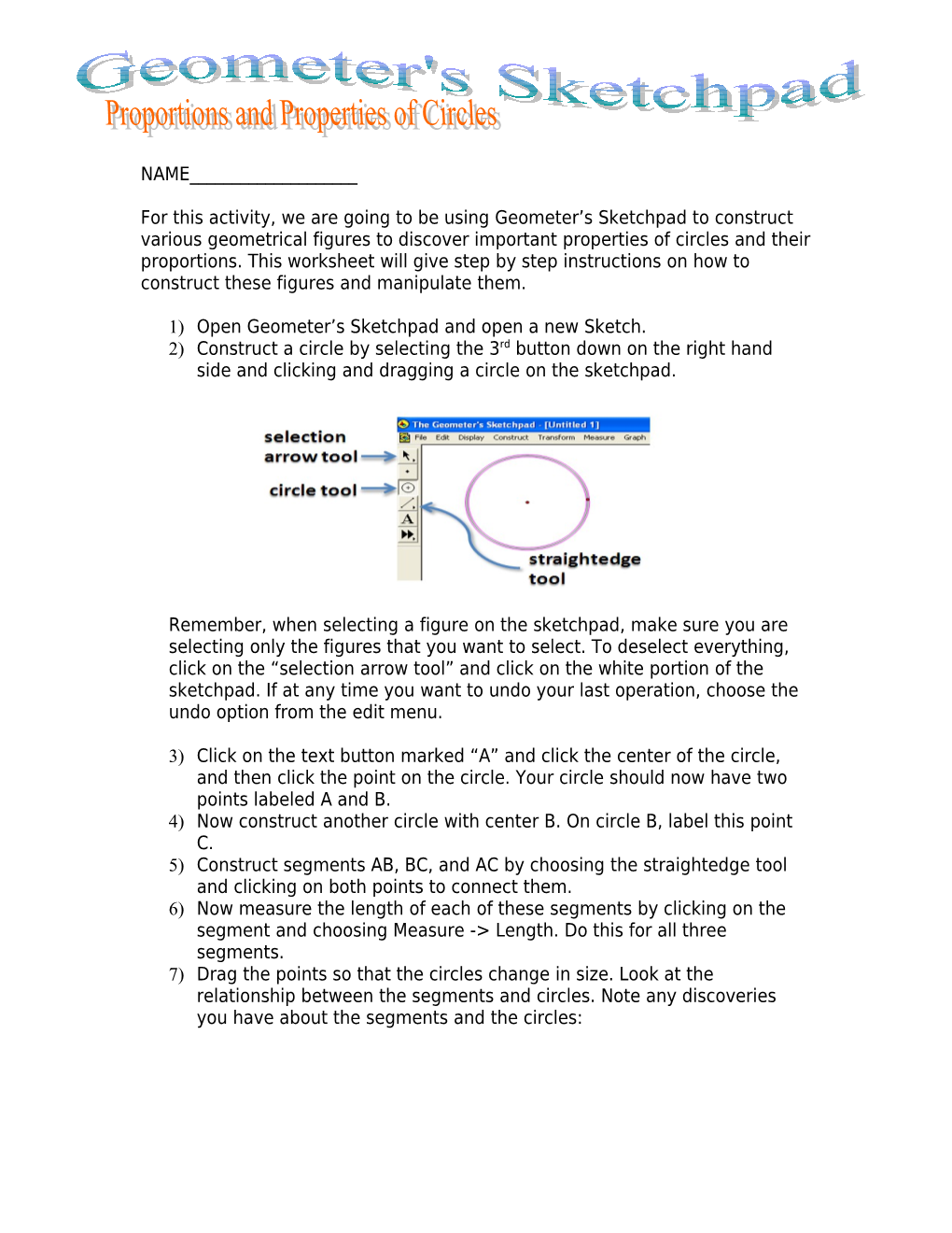 1)Open Geometer S Sketchpad and Open a New Sketch