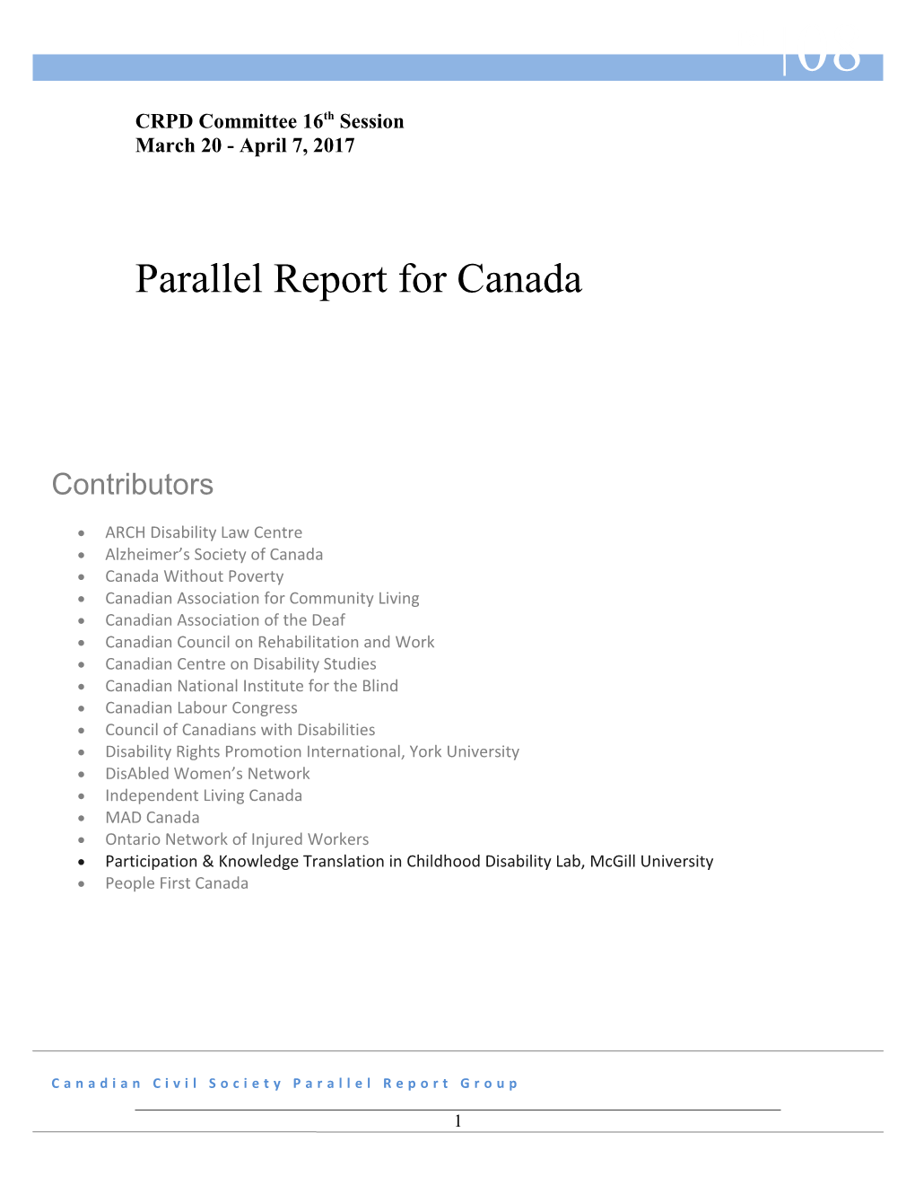 Canadian Civil Society Parallel Report Groupfebruary 27, 2017