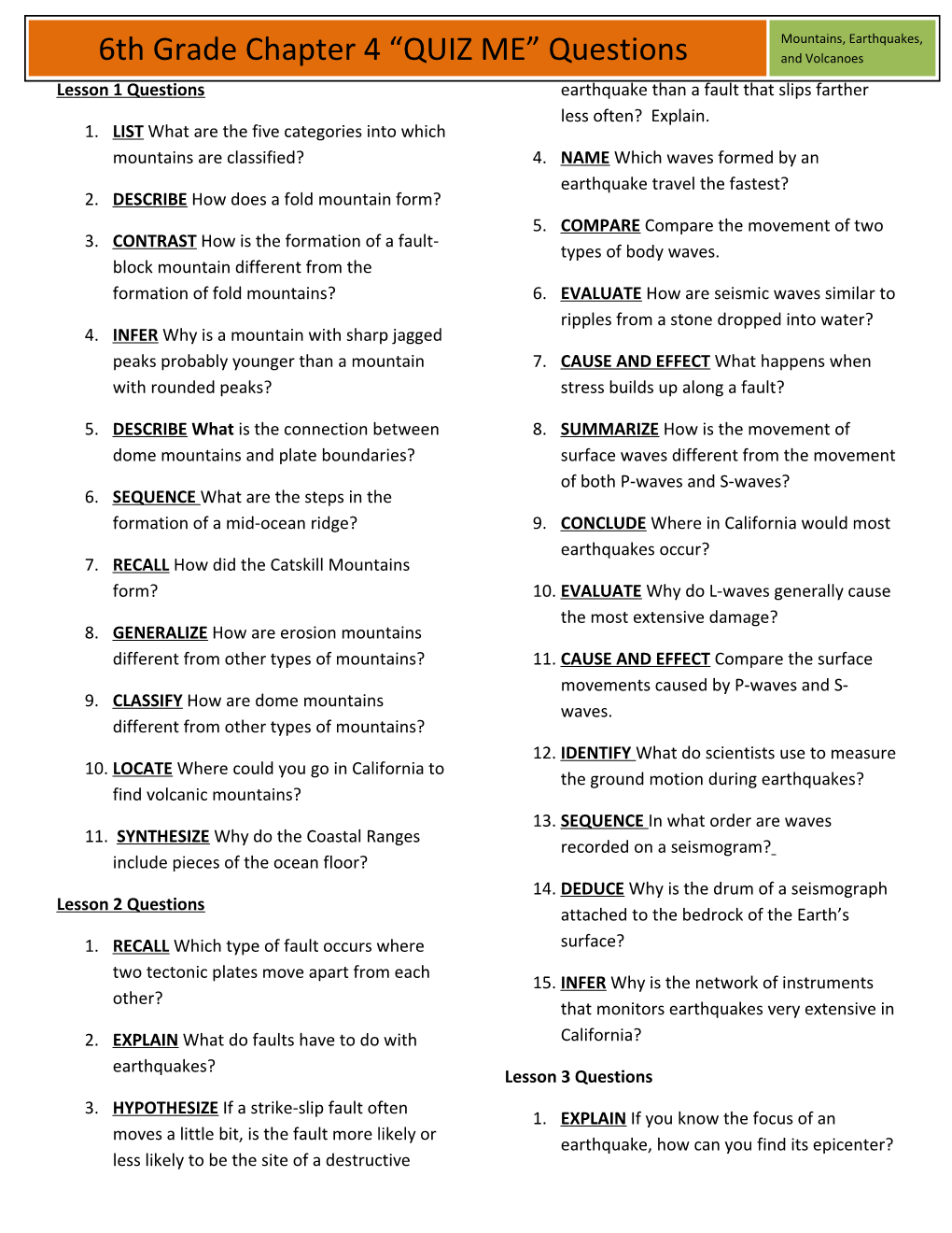 5Th Grade Chapter 1 QUIZ ME Questions