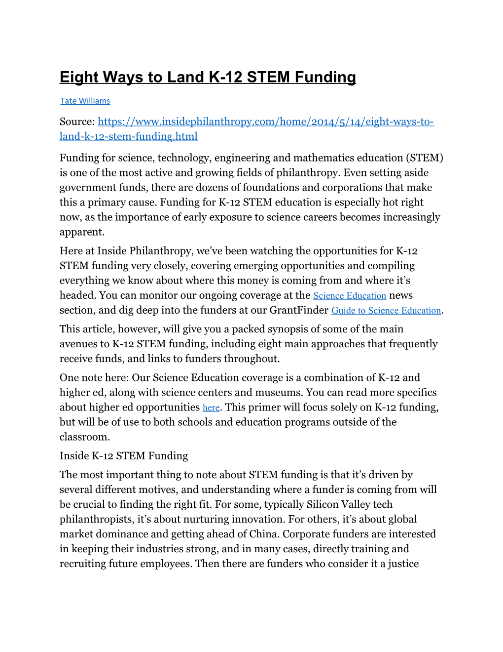 Eight Ways to Land K-12 Stemfunding