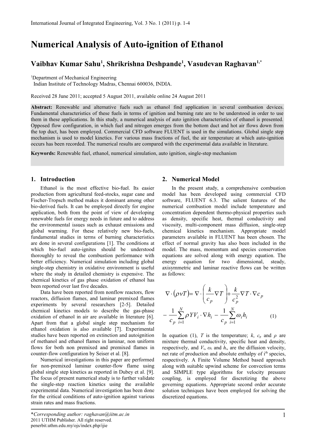 Numerical Analysis of Auto-Ignition of Ethanol